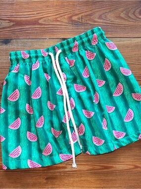 Kids Green Watermelon Print Swim Trunks